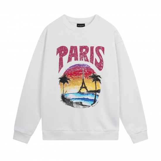 Balenciaga Paris Tropical Round Sweatshirt Oversized in white and pink medium fleece