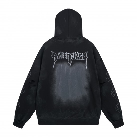 Balenciaga Paris Moon No Pocket Hoodie Oversized in black curly fleece