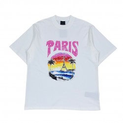 Balenciaga Paris Tropical T-Shirt Medium Fit in white and pink vintage jersey