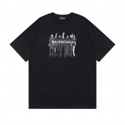 Balenciaga Band Portrait Printing Logo Retro Short Sleeve Unisex Black 612965TIVA11000