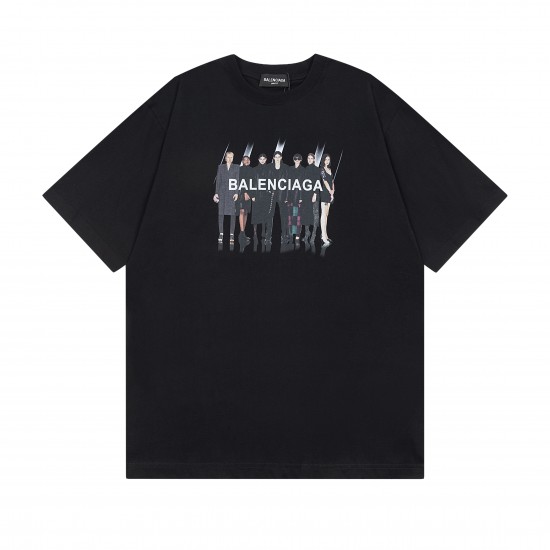 Balenciaga Band Portrait Printing Logo Retro Short Sleeve Unisex Black 612965TIVA11000