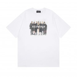 Balenciaga Band Portrait Printing Logo Retro Short Sleeve Unisex Ｗhite