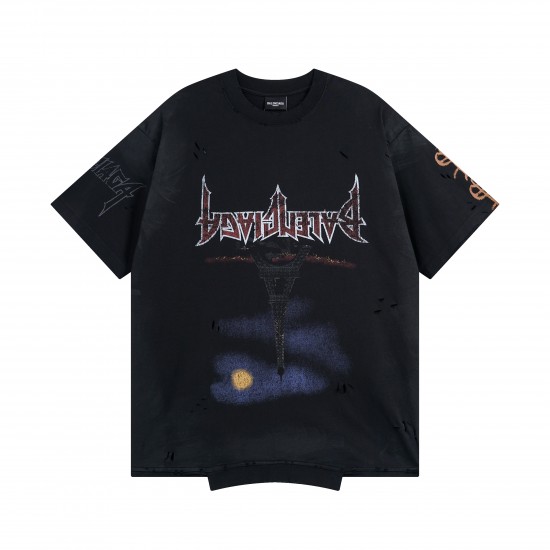 Balenciaga Paris Moon Upside Down T-Shirt Oversized in black vintage jersey