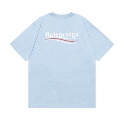 Balenciaga Political Campaign Printing Version Round Neck Short Sleeve Blue 570803TBV425840