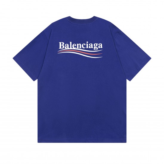 Balenciaga Political Campaign Printing Large Version Short Sleeve Navy Blue 641675TIV521195