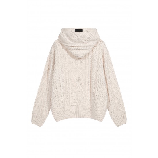 Fear of God Essentials FW23 Cable Knit Hoodie 'Cloud Dancer' 192BT234391F