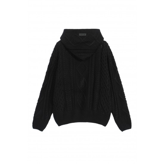 Fear of God Essentials FW23 Cable Knit Hoodie 'Jet Black' 192BT234390F