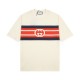 Gucci SS21 Interlock Double G Stripe Printing Short Sleeve Creamy White T-Shirt 616036-XJDAG-9095