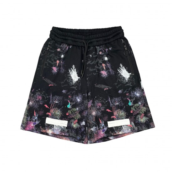 Off-White SS21 Casual Starry Sky Splash Ink Shorts Black OMCB009G20FAB0019901