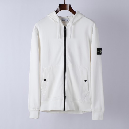 Stone Island Sleeve Logo Zipper Classic Hooded White