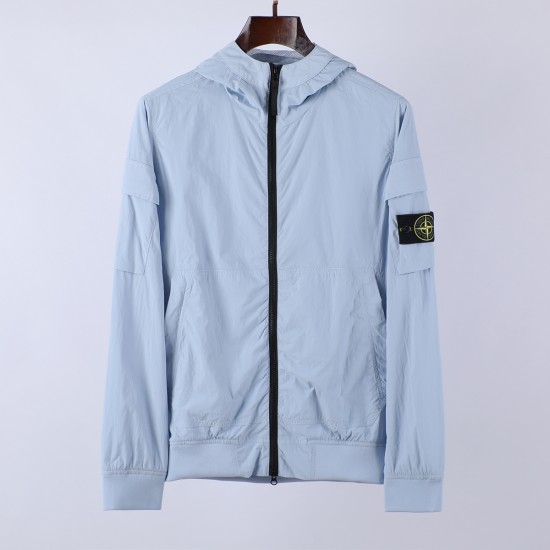 Stone Island Crinkle Reps Hooded Jacket Sky Blue