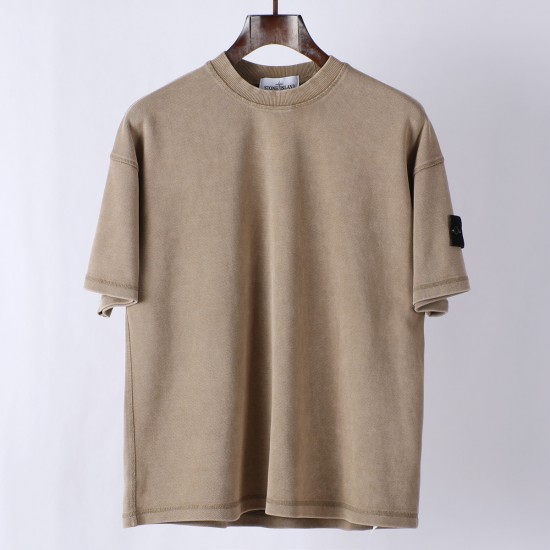 Stone Island Short Sleeved Logo Washed T Shirt Khaki