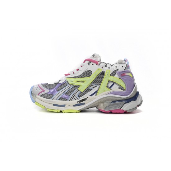 Balenciaga Runner Sneaker WMNS Leather Free Grey Light Purple Neon Yellow White