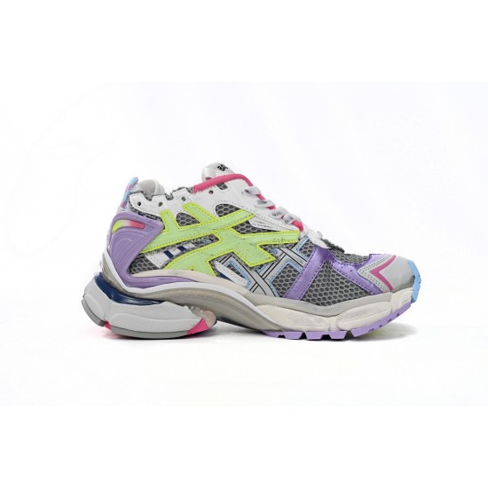 Balenciaga Runner Sneaker WMNS Leather Free Grey Light Purple Neon Yellow White