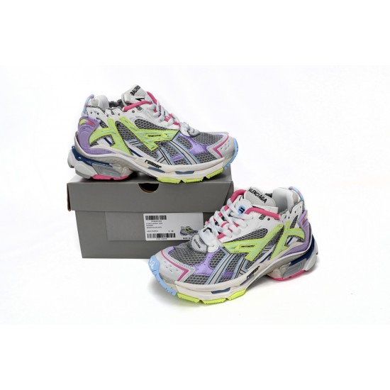 Balenciaga Runner Sneaker WMNS Leather Free Grey Light Purple Neon Yellow White