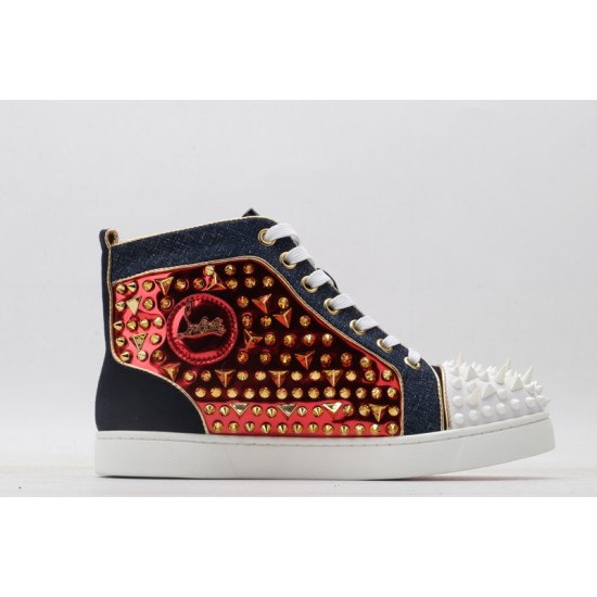 Christian Louboutin Sneakeres Spike Red White Studded