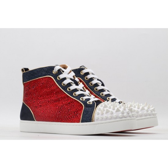 Christian Louboutin Sneakeres Spike Red White Studded