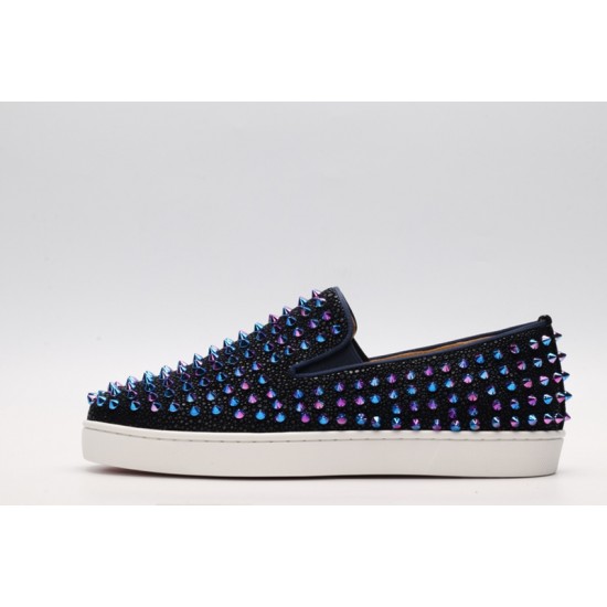 Christian Louboutin Spike Roller Boat Sneaker Black Purple Studded