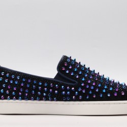 Christian Louboutin Spike Roller Boat Sneaker Black Purple Studded