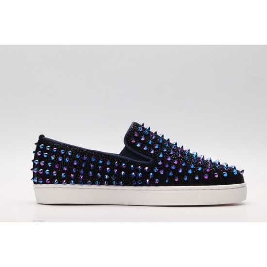 Christian Louboutin Spike Roller Boat Sneaker Black Purple Studded