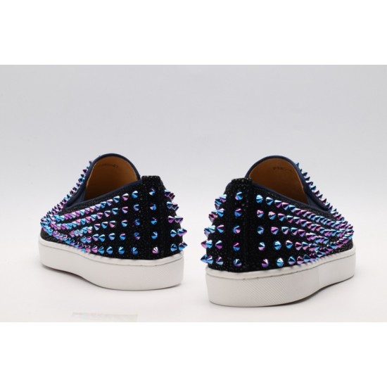 Christian Louboutin Spike Roller Boat Sneaker Black Purple Studded