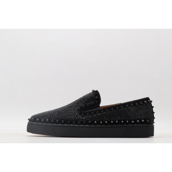 Christian Louboutin Spike Roller Boat Sneaker Black Studded