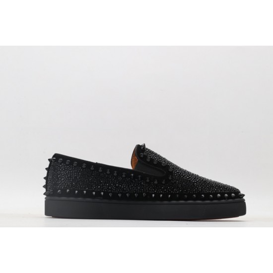 Christian Louboutin Spike Roller Boat Sneaker Black Studded