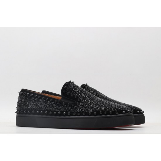 Christian Louboutin Spike Roller Boat Sneaker Black Studded