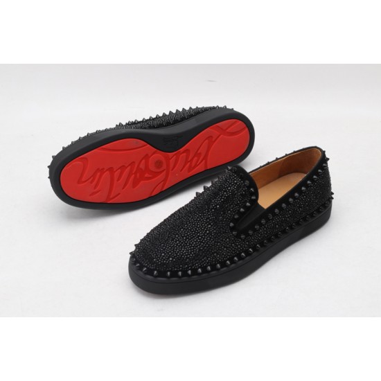 Christian Louboutin Spike Roller Boat Sneaker Black Studded