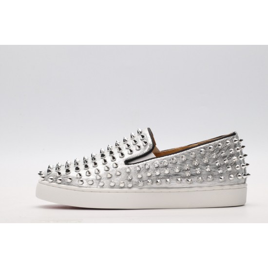 Christian Louboutin Spike Roller Boat Sneaker Silver