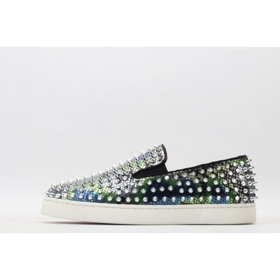 Christian Louboutin Spike Roller Boat Sneaker Green Blue Snakeskin