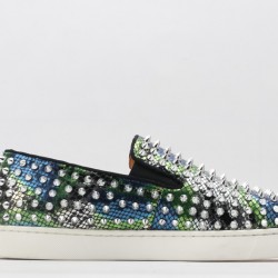 Christian Louboutin Spike Roller Boat Sneaker Green Blue Snakeskin