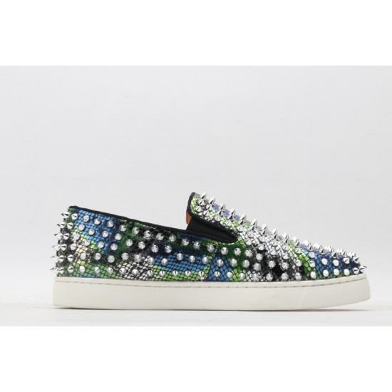 Christian Louboutin Spike Roller Boat Sneaker Green Blue Snakeskin