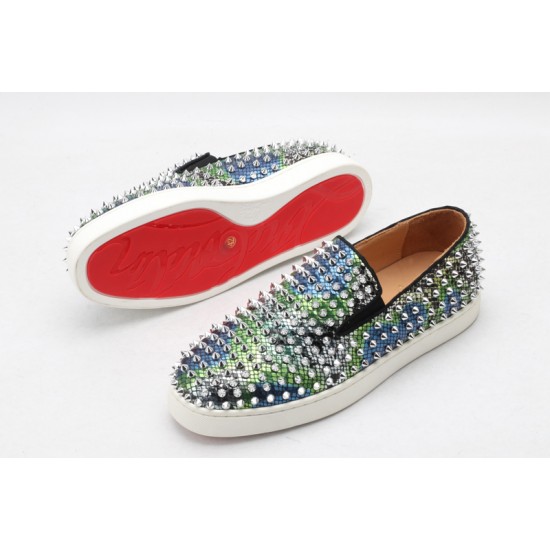 Christian Louboutin Spike Roller Boat Sneaker Green Blue Snakeskin