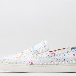 Christian Louboutin Spike Roller Boat Sneaker White Pink Snakeskin