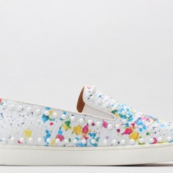 Christian Louboutin Spike Roller Boat Sneaker White Pink Snakeskin