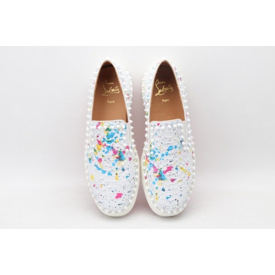 Christian Louboutin Spike Roller Boat Sneaker White Pink Snakeskin