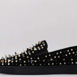 Christian Louboutin Spike Roller Boat Sneaker Black Silver Gold