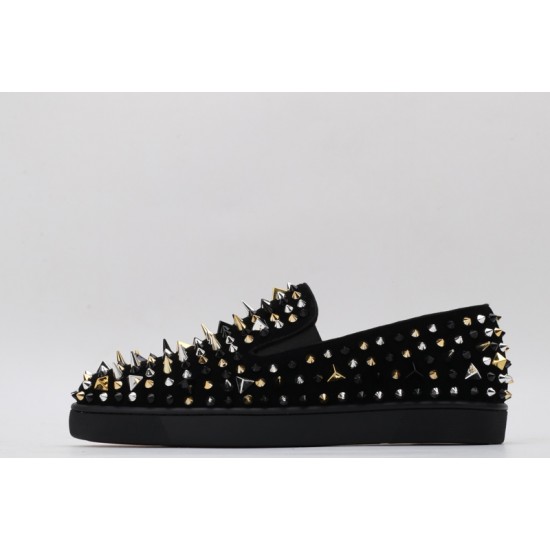 Christian Louboutin Spike Roller Boat Sneaker Black Silver Gold