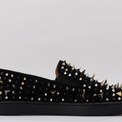 Christian Louboutin Spike Roller Boat Sneaker Black Silver Gold