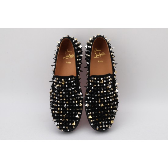 Christian Louboutin Spike Roller Boat Sneaker Black Silver Gold