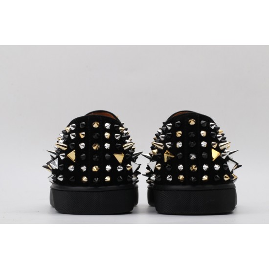 Christian Louboutin Spike Roller Boat Sneaker Black Silver Gold