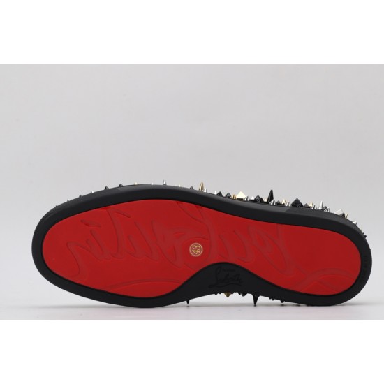 Christian Louboutin Spike Roller Boat Sneaker Black Silver Gold