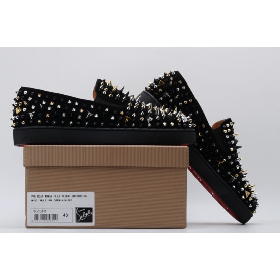 Christian Louboutin Spike Roller Boat Sneaker Black Silver Gold