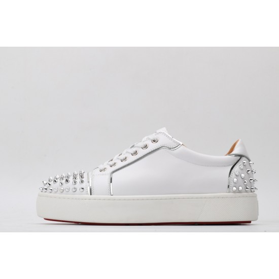 Christian Louboutin Spike Roller Boat Sneaker White Silver