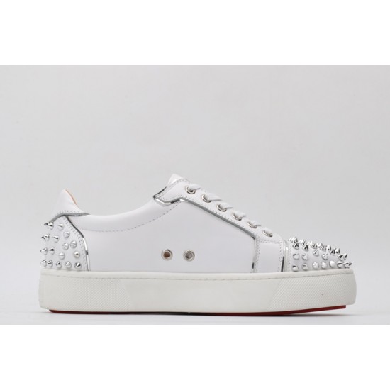 Christian Louboutin Spike Roller Boat Sneaker White Silver