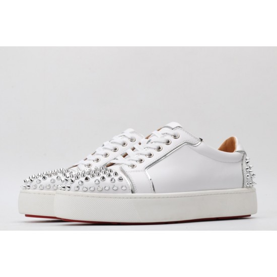 Christian Louboutin Spike Roller Boat Sneaker White Silver