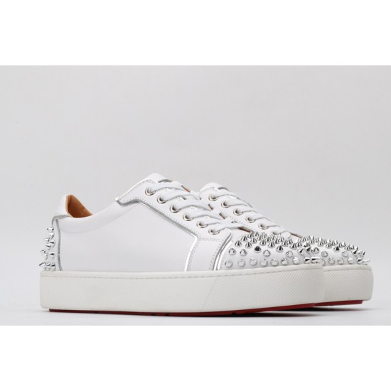 Christian Louboutin Spike Roller Boat Sneaker White Silver