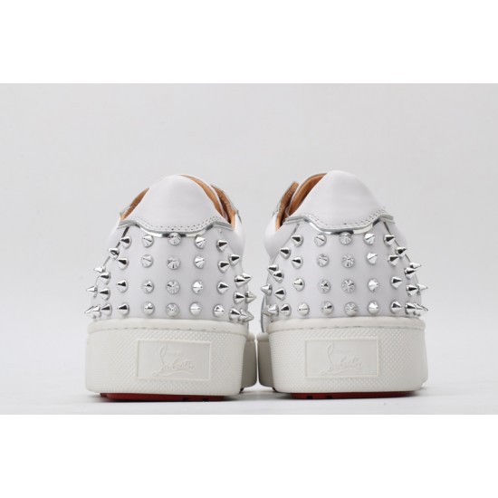 Christian Louboutin Spike Roller Boat Sneaker White Silver