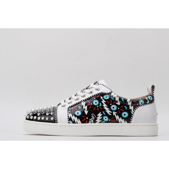 Christian Louboutin Spike Roller Boat Sneaker White Black UNC